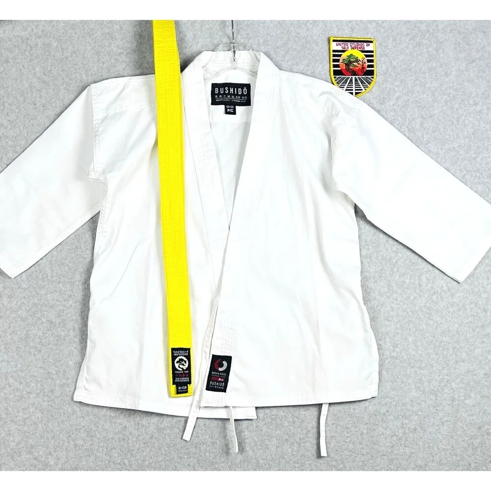 Bushido Kids 00/120 White Karate Gi Uniform Yellow Belt Martial Arts Taekwondo
